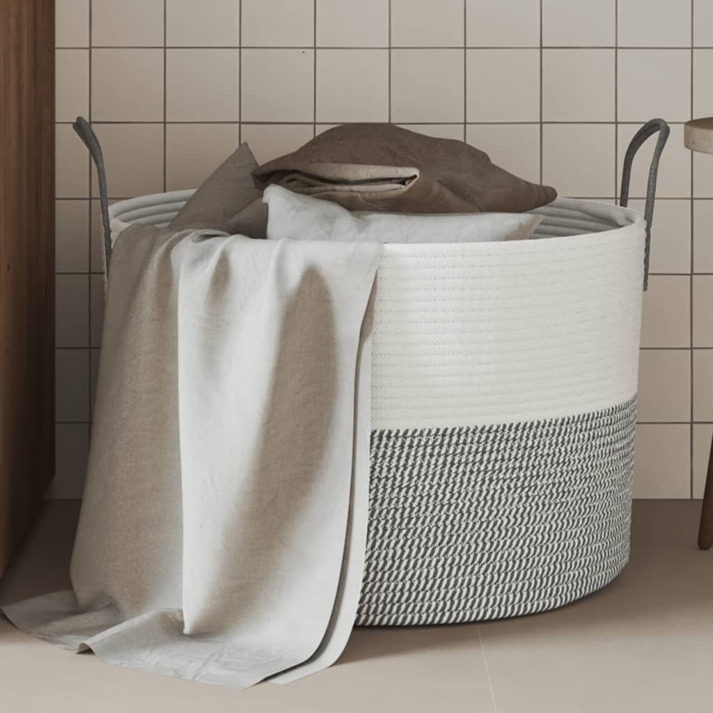 Baumwoll-Aufbewahrungskorb Grau/Weiß Ø51x33 cm