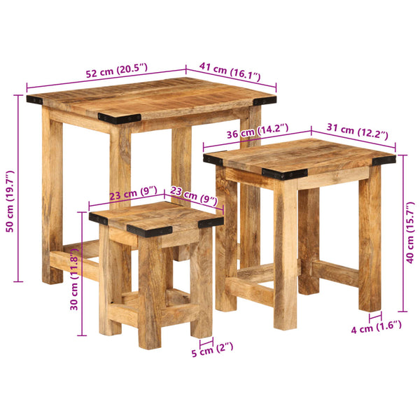 Satztische 3er Set Mango Massivholz