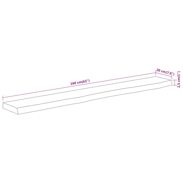 vidaXL Wall Shelf 160x20x2.5 cm Rectangular Solid Acacia Wood Live Edge