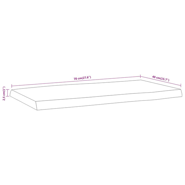 vidaXL Plateau de table 70x40x2,5 cm Rectangulaire Bois massif d'acacia avec bord naturel