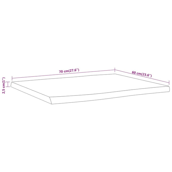 vidaXL Plateau de table 70x60x2,5cm Rectangulaire Bois d'acacia massif Bord naturel