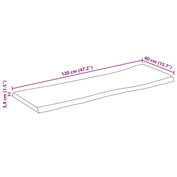 Tischplatte Mango Massivholz Baumkante 120x40 cm