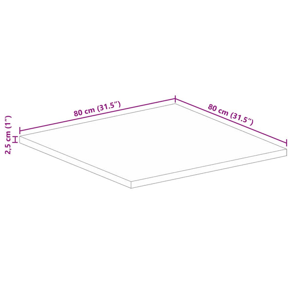 Quadratische Tischplatte Mango Massivholz 80x80 cm