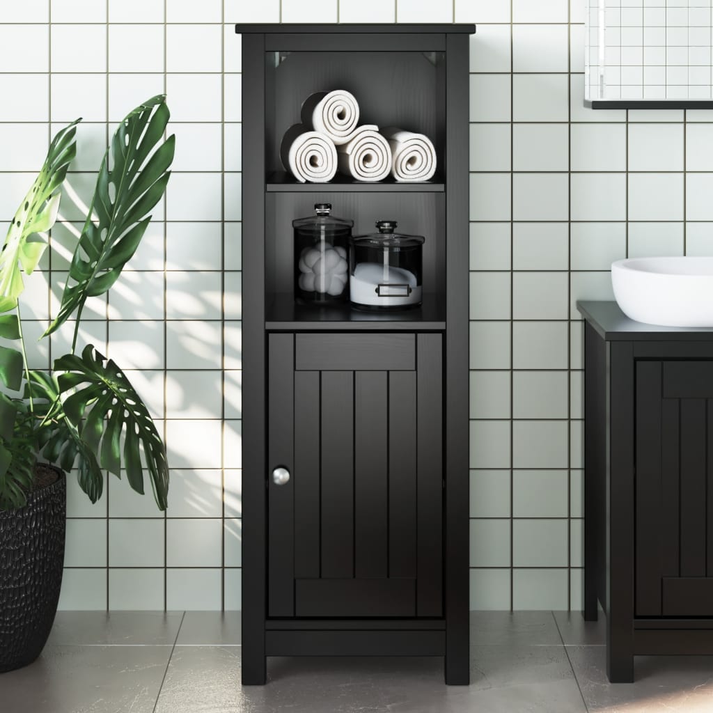 Schwarzer Badschrank Kiefer Massivholz 40x34x110 cm