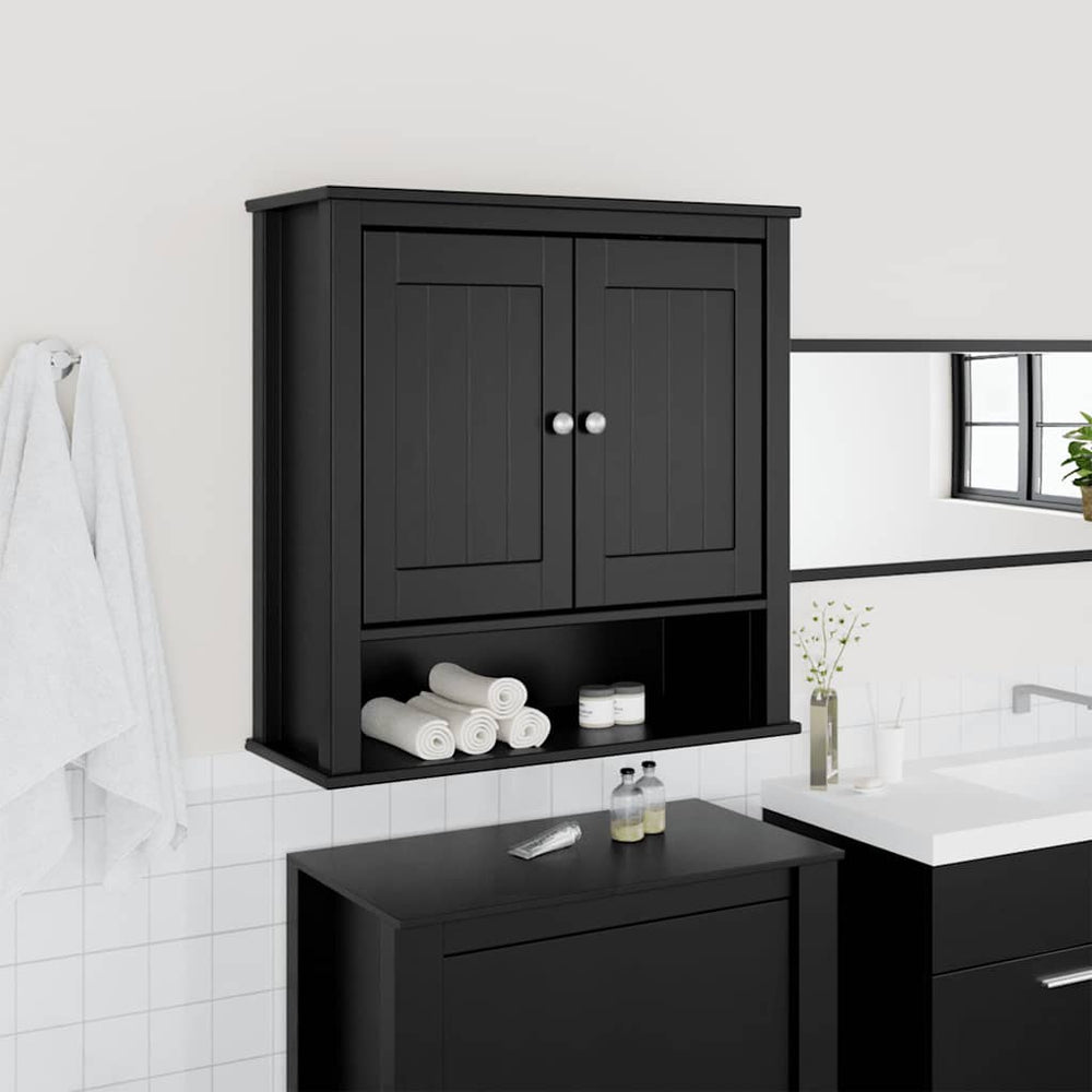 Schwarzer Bad Wandschrank Kiefer Massivholz