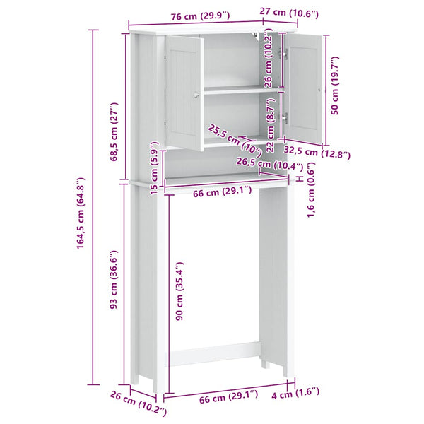 vidaXL Meuble de machine à laver BERG Noir 76x27x164,5 cm Bois massif