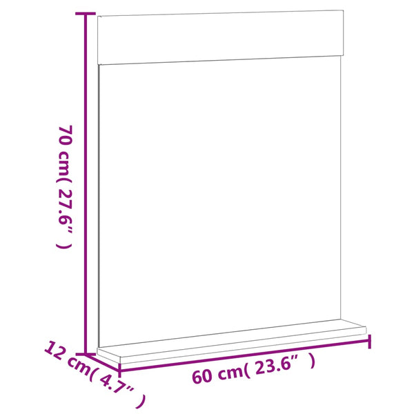 Badspiegel mit Ablage Weiß 60x70 cm Massivholz