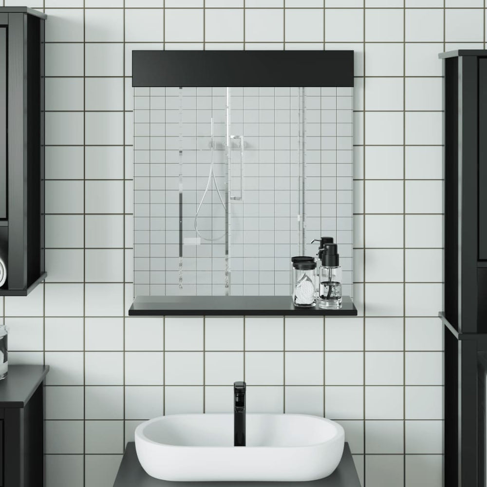 Schwarzer Badspiegel mit Ablage 60x70 cm