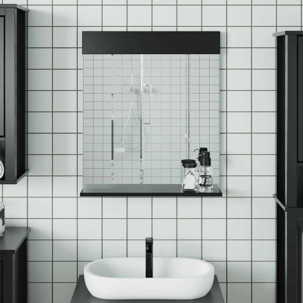 Schwarzer Badspiegel mit Ablage 60x70 cm