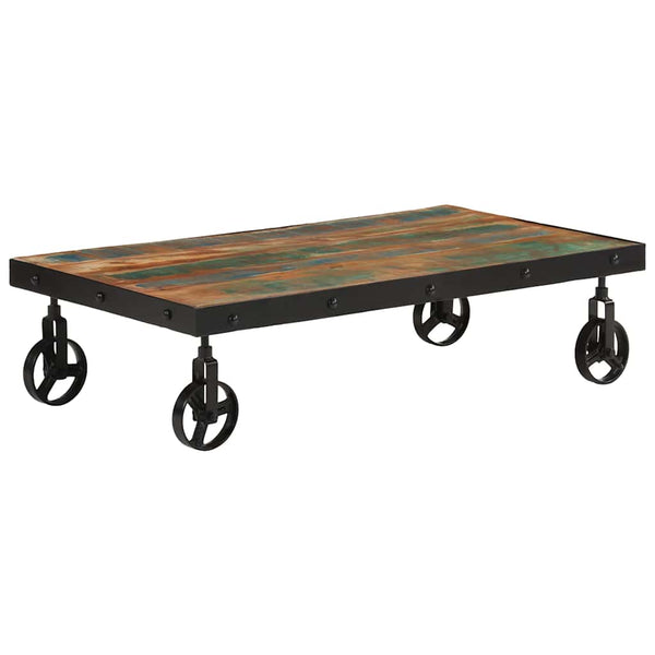 Couchtisch Altholz Massiv 100x55 cm mit Rollen