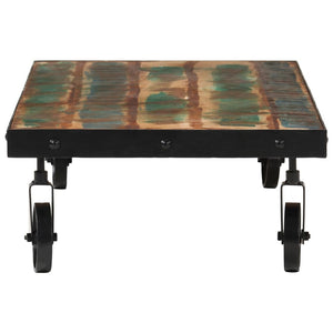 Couchtisch Altholz Massiv 100x55 cm mit Rollen