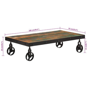 Couchtisch Altholz Massiv 100x55 cm mit Rollen