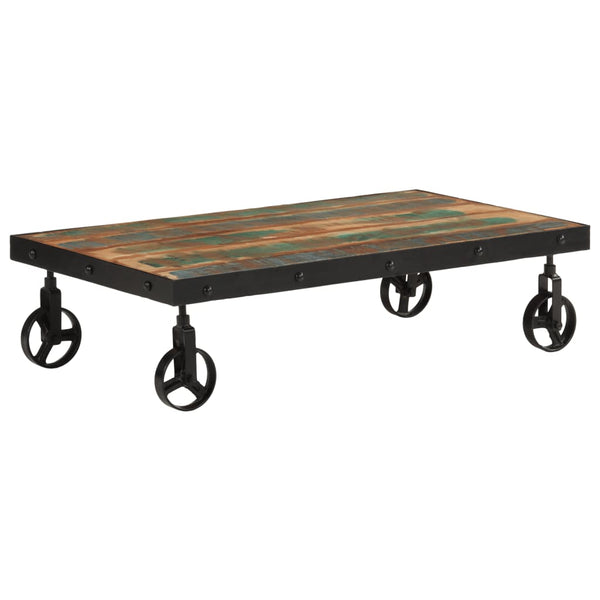 Couchtisch Altholz Massiv 100x55 cm mit Rollen