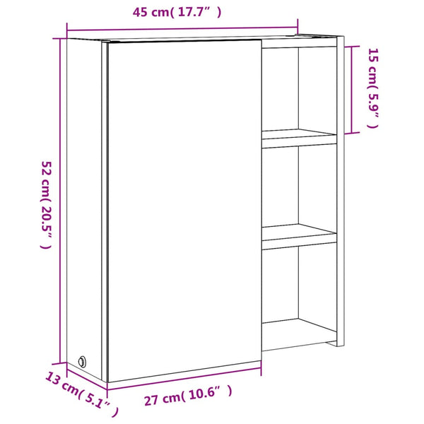 Spiegelschrank mit LED Eichenoptik 45 cm