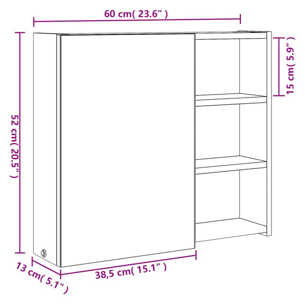 Spiegelschrank mit LED-Beleuchtung Grau 60 cm