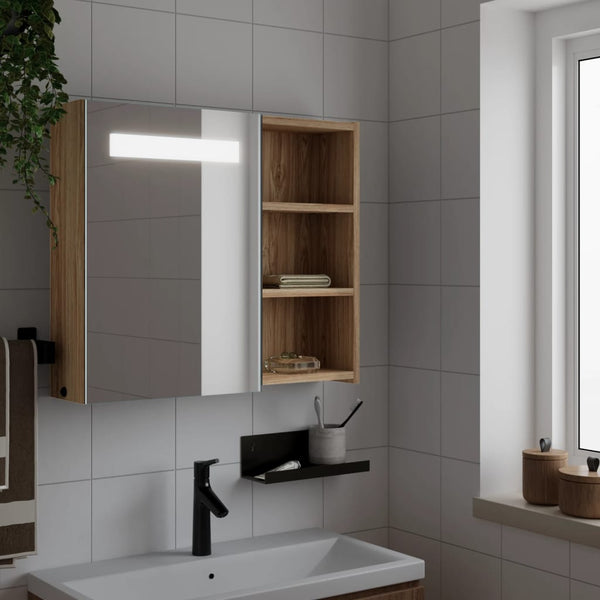 Spiegelschrank mit LED Eichenoptik 60 cm