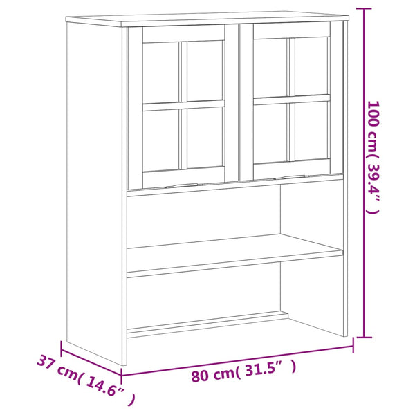 Highboard-Aufsatz FLAM, Kiefer Massivholz, Glastüren