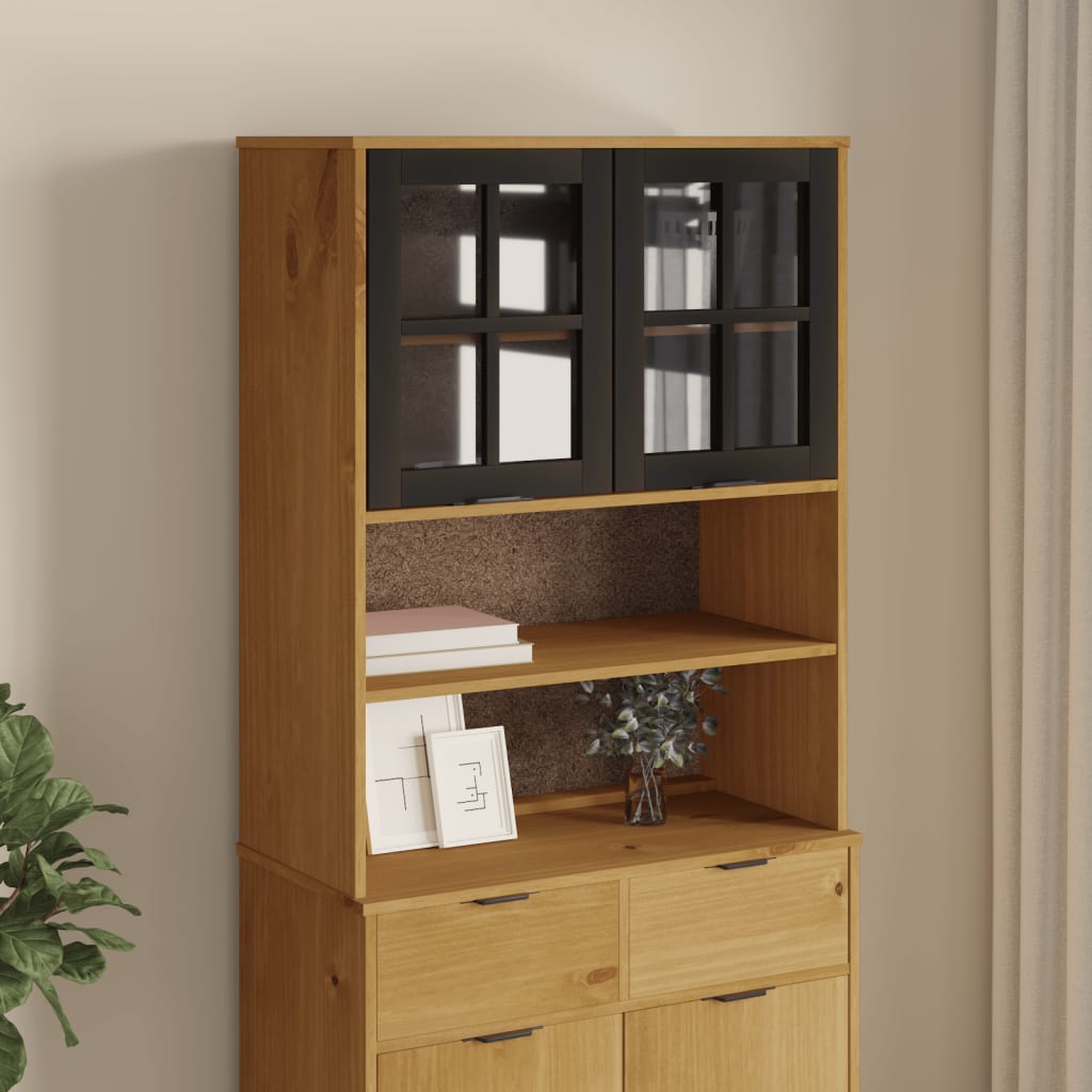 Highboard-Aufsatz FLAM, Kiefer Massivholz, Glastüren
