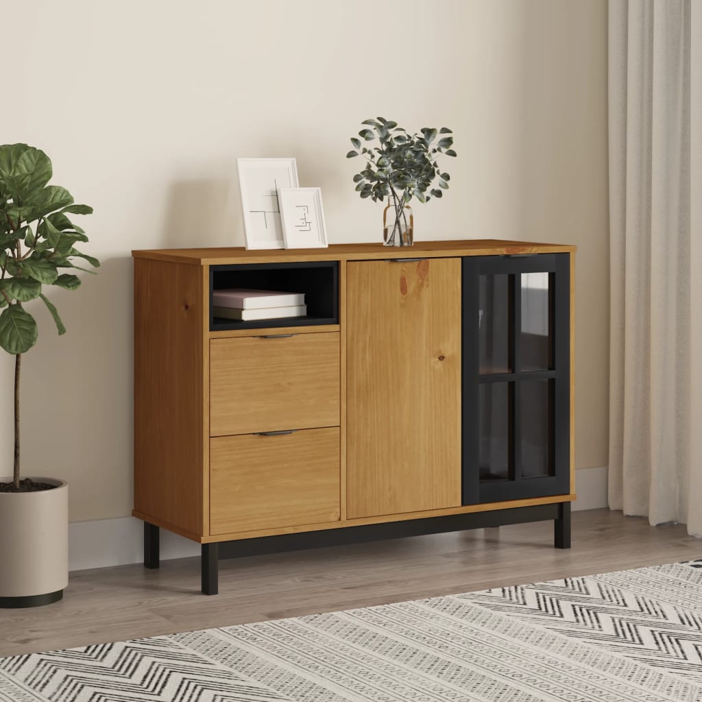 Sideboard Kiefer Massivholz mit Glastür 110 cm