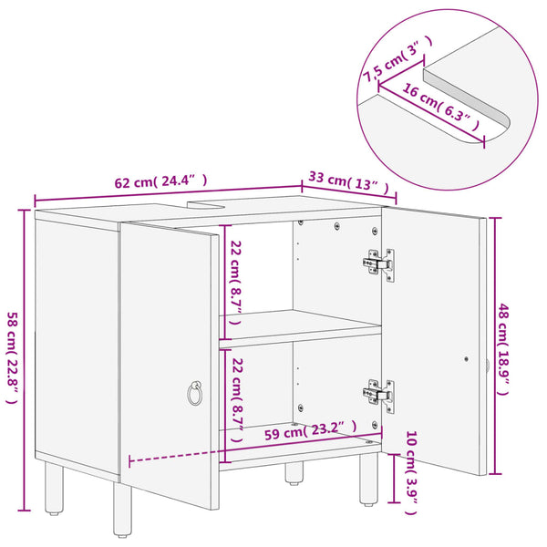 Waschbeckenunterschrank Mango Massivholz 62 cm