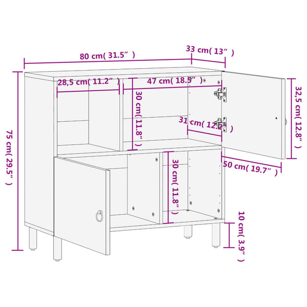 Massivholz Mango Beistellschrank 80cm