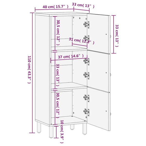 Massivholz Mango Beistellschrank 40x33x110 cm