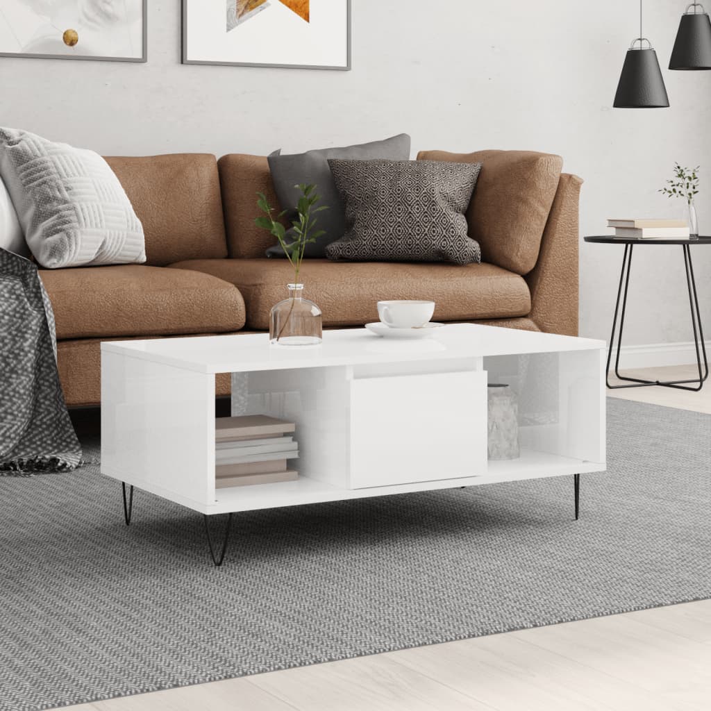 Couchtisch Weiß Hochglanz 90x50 cm