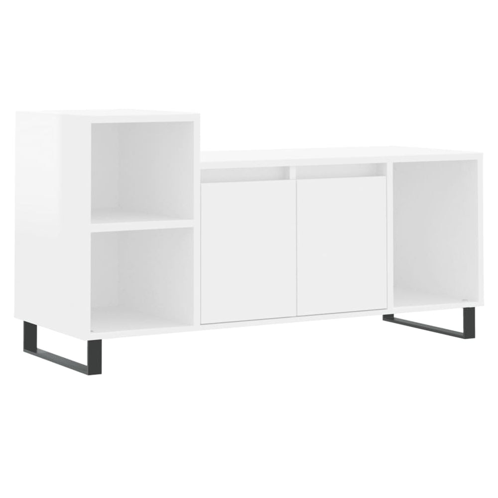 vidaXL Meuble TV blanc brillant 100x35x55 cm en bois d'ingénierie