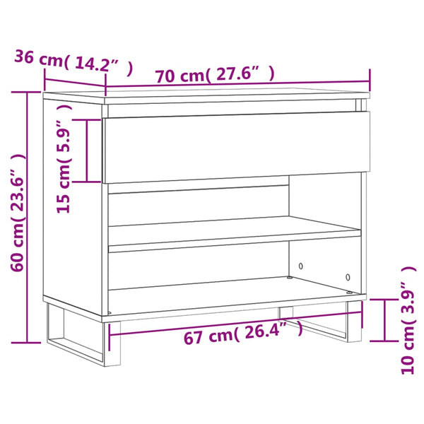 Schuhregal Räuchereiche 70x36x60 cm