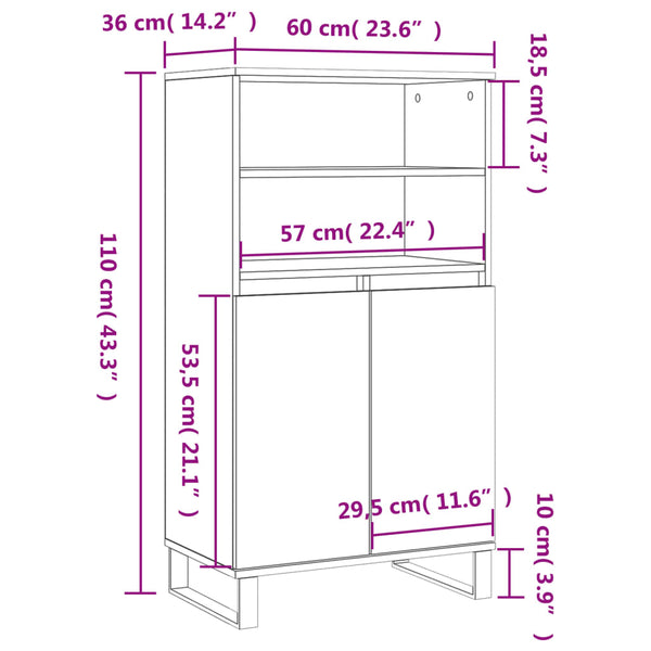 Graues Highboard Sonoma, 60x36x110 cm