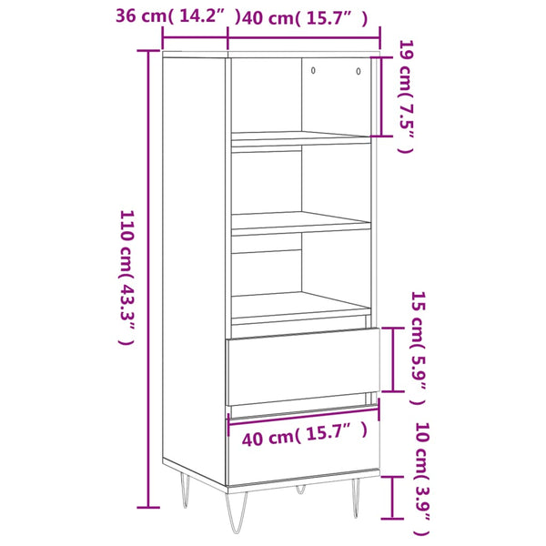 Betongraues Highboard 40x36x110 cm