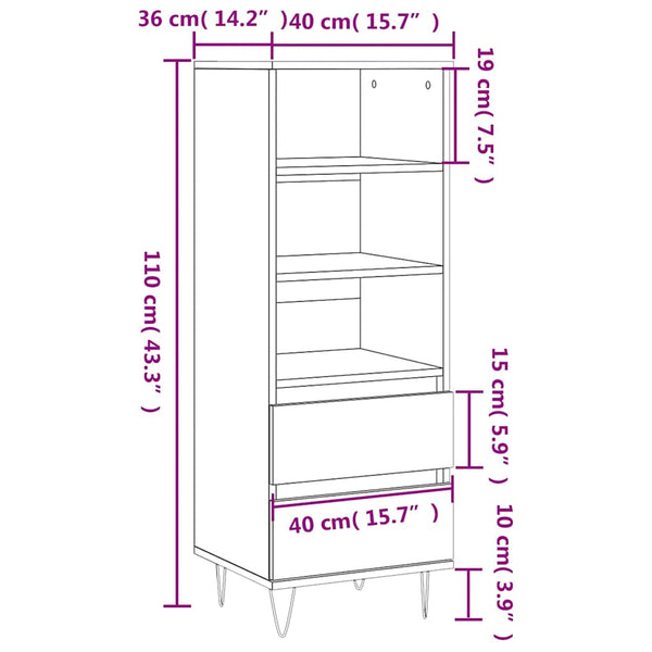 Highboard Grau Sonoma 40x36x110 cm