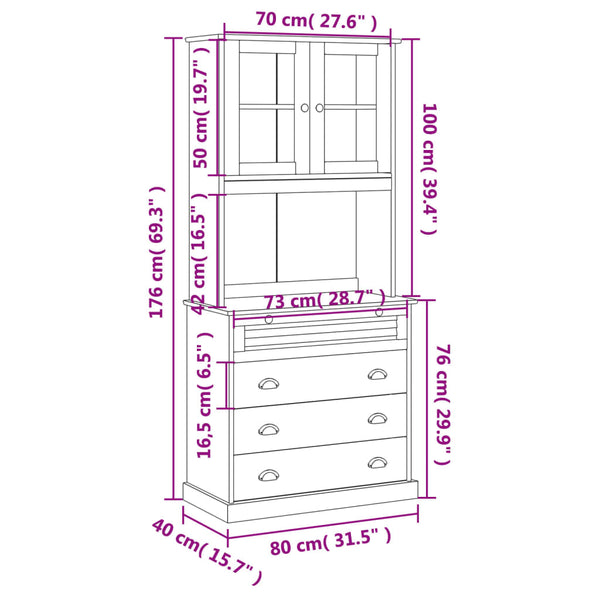 Highboard VIGO Kiefer Massivholz 80x176 cm