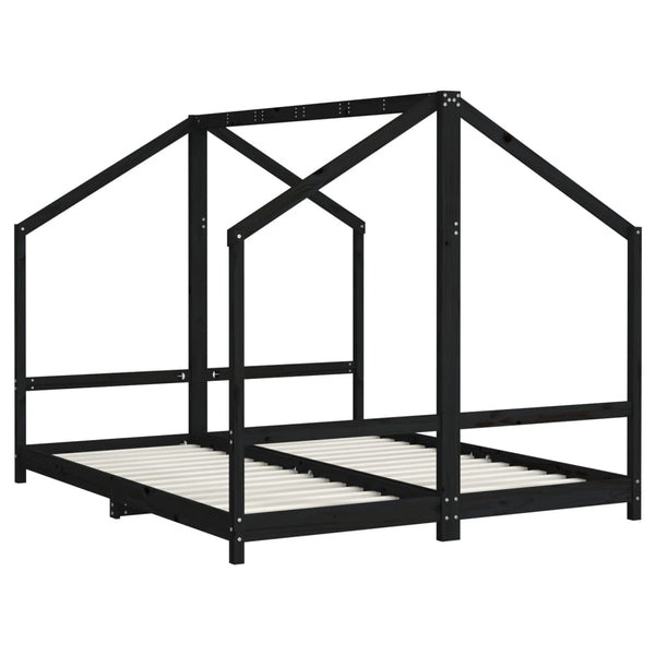 Schwarzes Kinderbett 80x200 cm Kiefernholz