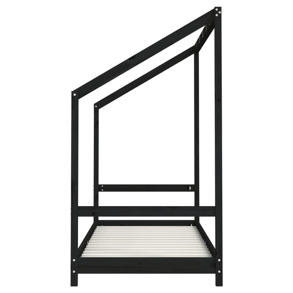 Schwarzes Kinderbett 80x200 cm Kiefernholz