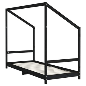 Schwarzes Kinderbett 80x200 cm Kiefernholz