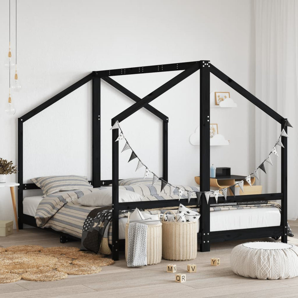 Schwarzes Kinderbett 80x200 cm Kiefernholz