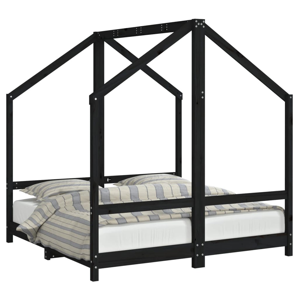 Schwarzes Kinderbett 70x140 cm Kieferholz