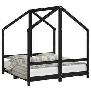 Schwarzes Kinderbett 70x140 cm Kieferholz