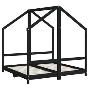 Schwarzes Kinderbett 70x140 cm Kieferholz