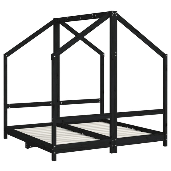 Schwarzes Kinderbett 70x140 cm Kieferholz