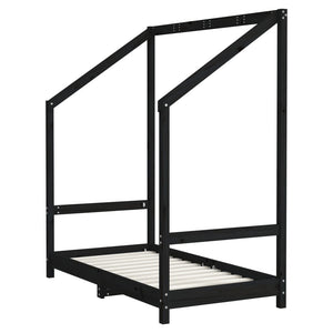 Schwarzes Kinderbett 70x140 cm Kieferholz