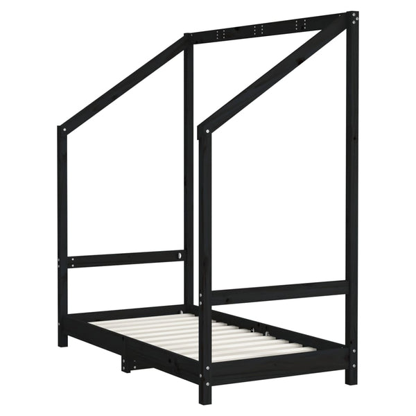 Schwarzes Kinderbett 70x140 cm Kieferholz