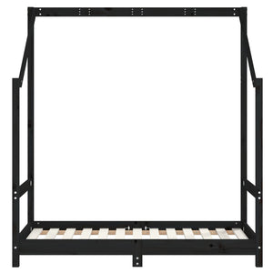 Schwarzes Kinderbett 70x140 cm Kieferholz