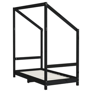 Schwarzes Kinderbett 70x140 cm Kieferholz