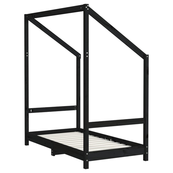 Schwarzes Kinderbett 70x140 cm Kieferholz