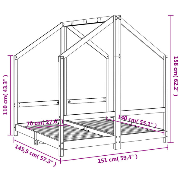 Schwarzes Kinderbett 70x140 cm Kieferholz