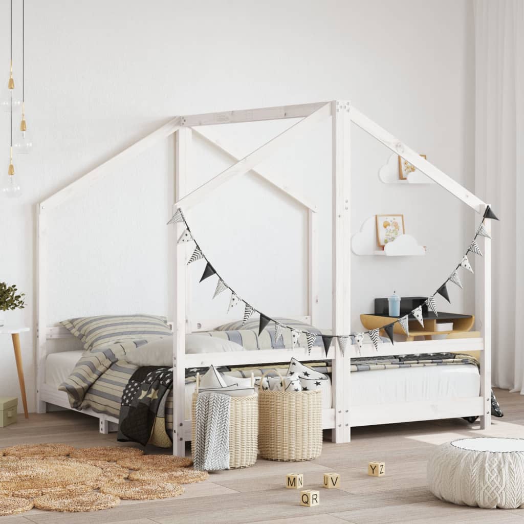 Kinderbett Kiefer Massivholz Weiß 80x160 cm (2er-Set)