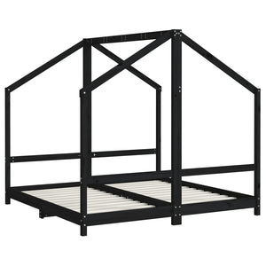 Schwarzes Kinderbett 80x160 cm Kiefernholz