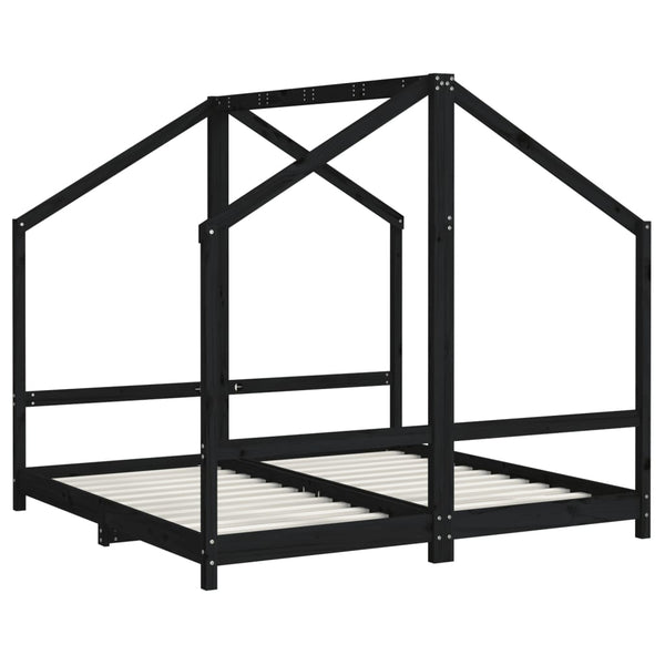 Schwarzes Kinderbett 80x160 cm Kiefernholz